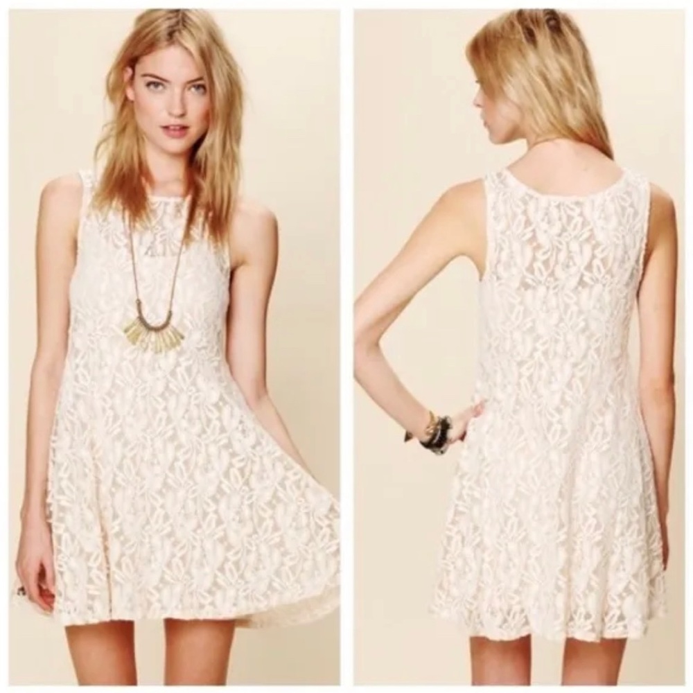 NWT Free People Miles of Lace Ivory Over Slip Dress NWT SOLD OUT $128 Large L